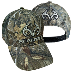 Realtree Edge 3D Antler Logo Hunting Camo Mesh Back Trucker Cap Hat Snapback Sweatband Structured Low-Mid Profile Precurved Visor Hunting Camo Cap Hat - Camo Chique & Spa Boutique