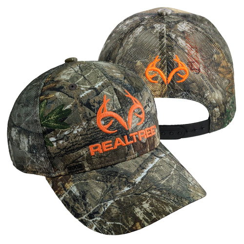 Realtree Edge Blaze Orange Logo Camo MESH Cap Mens Trucker Hat Snapback Low-Mid Profile Structured - Camo Chique & Spa Boutique