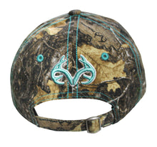 Load image into Gallery viewer, Womens Realtree Edge 3-D Logo Teal Turquoise Blue Green Aqua Camo Cap Hat, Wicking Sweatband, 6 Panel, Curved
