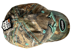 Realtree Edge Womens Teal Glitter Camo Antler Logo Cap, Teal 3D Antler Logo Contrast Stitching, Adjustable Vel-cro Back - Camo Chique & Spa Boutique