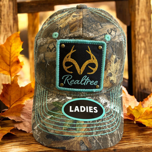 Realtree Womens Gold Glitter Teal Accent Unstructured Camouflage Hunting Hat Cap - EDGE - Camo Chique & Spa Boutique