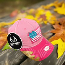 Load image into Gallery viewer, realtree hot pink camo american flag heart hat cap for ladies fit
