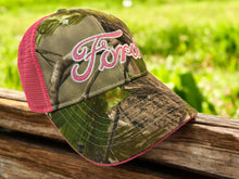 Load image into Gallery viewer, Realtree Pink Camo &quot;Ford&quot; Glitter Logo Mesh Back Hunting Cap Hat for Women
