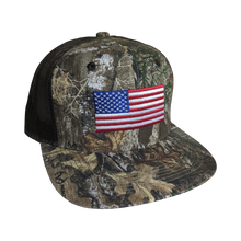 Load image into Gallery viewer, Realtree Camo USA American Flag Patriotic Classic Trucker Hat Cap (RT Edge) High Crown Bendable Visor wear Flat or Curved - Camo Chique &amp; Spa Boutique
