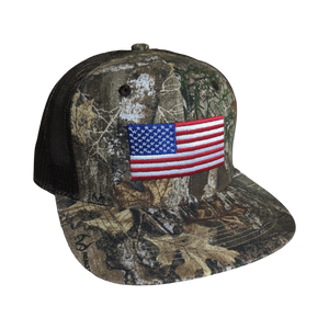 Realtree Camo USA American Flag Patriotic Classic Trucker Hat Cap (RT Edge) High Crown Bendable Visor wear Flat or Curved - Camo Chique & Spa Boutique