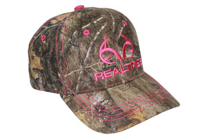 Realtree Pink Logo Camo Cap Hat Visor for Women, RT Edge, Structured, Mid Profile, Precurved Visor, Q-3 Wicking Sweatband - Camo Chique & Spa Boutique