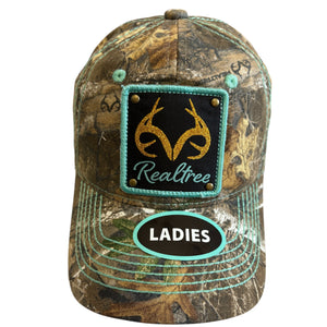 Realtree Womens Gold Glitter Teal Accent Camouflage Hunting Hat Cap - EDGE