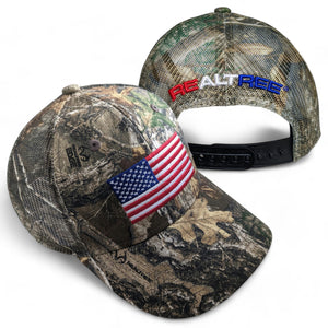 Realtree Edge American Flag Patriotic Mesh Hunting Camo Cap Hat - Low-Mid Profile Snapback Hunting Camo Hat - Camo Chique & Spa Boutique