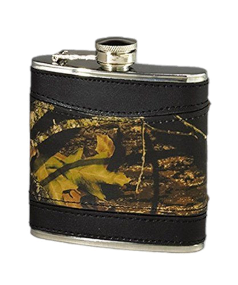 Mossy Oak Camo Leather Sleeve Hip Flask by Weber's Camo Leather