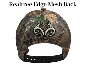 Realtree Edge 3D Antler Logo Hunting Camo Mesh Back Trucker Cap Hat Snapback Sweatband Structured Low-Mid Profile Precurved Visor Hunting Camo Cap Hat - Camo Chique & Spa Boutique