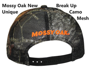 Mossy Oak Blaze Orange Logo Camo Mesh Back Flat Bill Mid-Profile Trucker Hat Cap (Modern Trucker Mid Crown) - Camo Chique & Spa Boutique