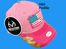 Load image into Gallery viewer, Womens Realtree AP Hot Pink Heart Frayed Flag Unique One of a Kind Camo Hat Cap, Ladies Fit - Camo Chique &amp; Spa Boutique
