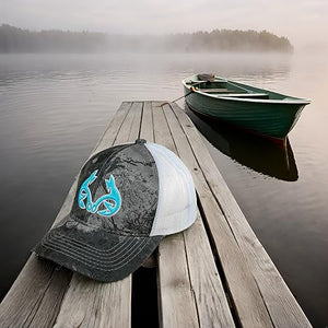 Womens Realtree Fishing Teal - Blue Hook Antler Logo Meshback Cap Hat, Ladies Fit