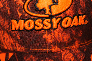 Mossy Oak BU Blaze Orange Camo Logo Hunting Cap Hat for Men, Flat Bill with Slight Curve - Camo Chique & Spa Boutique
