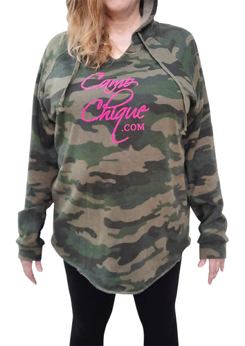 Camo Chique Pink Logo Camo Forest Green Woodland Military 2X Hoodie Hooded Sweatshirt Pullover - Camo Chique & Spa Boutique