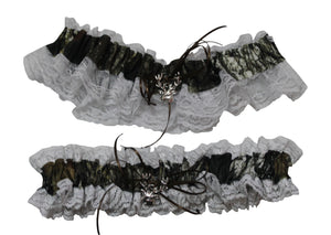 Mossy Oak Camo Garter Set with White Lace and Buck Charm 2PC, Crafted in The USA, Camo Prom Wedding Formal Occassion Garter Set - Camo Chique & Spa Boutique