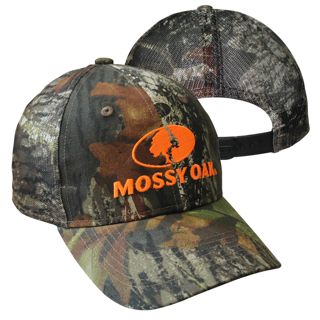 Mossy Oak Blaze Orange Camo MESH Trucker Cap Hat (Break Up) Sweatband Mid Profile Structured 6 Panel - Camo Chique & Spa Boutique