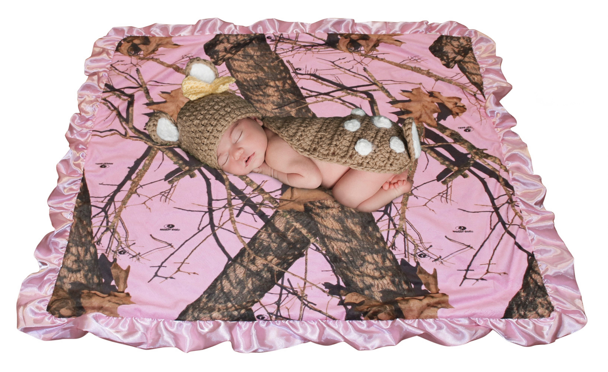 Mossy Oak Pink Camo Baby Blanket Super Soft with Bow Gift Blanket