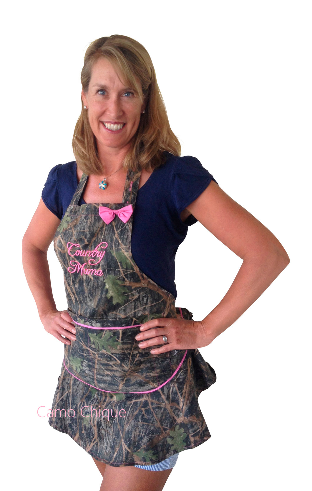 Pink Country Mama Camo Ruffle Hostess Twill Apron with Bow, OSFM S-XL - Camo Chique & Spa Boutique