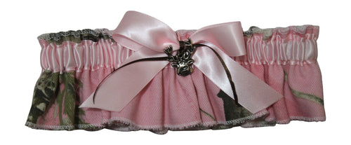 Realtree Pink Buck Deer Head Charm Ribbon Garter, Artisan Made in USA - Camo Chique & Spa Boutique