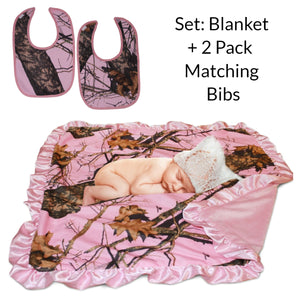 Pink Camo Baby Blanket + 2-Pack Bibs Mossy Oak Break Up Pink OSFM 0-24M - Camo Chique & Spa Boutique