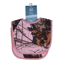 Load image into Gallery viewer, Mossy oak muddy girl realtree pink camo camouflage newborn infant baby toddler bib bibs set of two gift apron pocket knife cap hat visor
