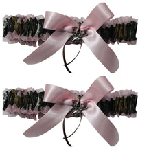 Load image into Gallery viewer, Mossy Oak Break Up Pink &amp; Camo Garter Deer Buck Head Charm Organza Ribbon for Camouflage Camo Prom Wedding Keepsake Toss Garter, Crafted in USA, OSFM S-L - Camo Chique &amp; Spa Boutique
